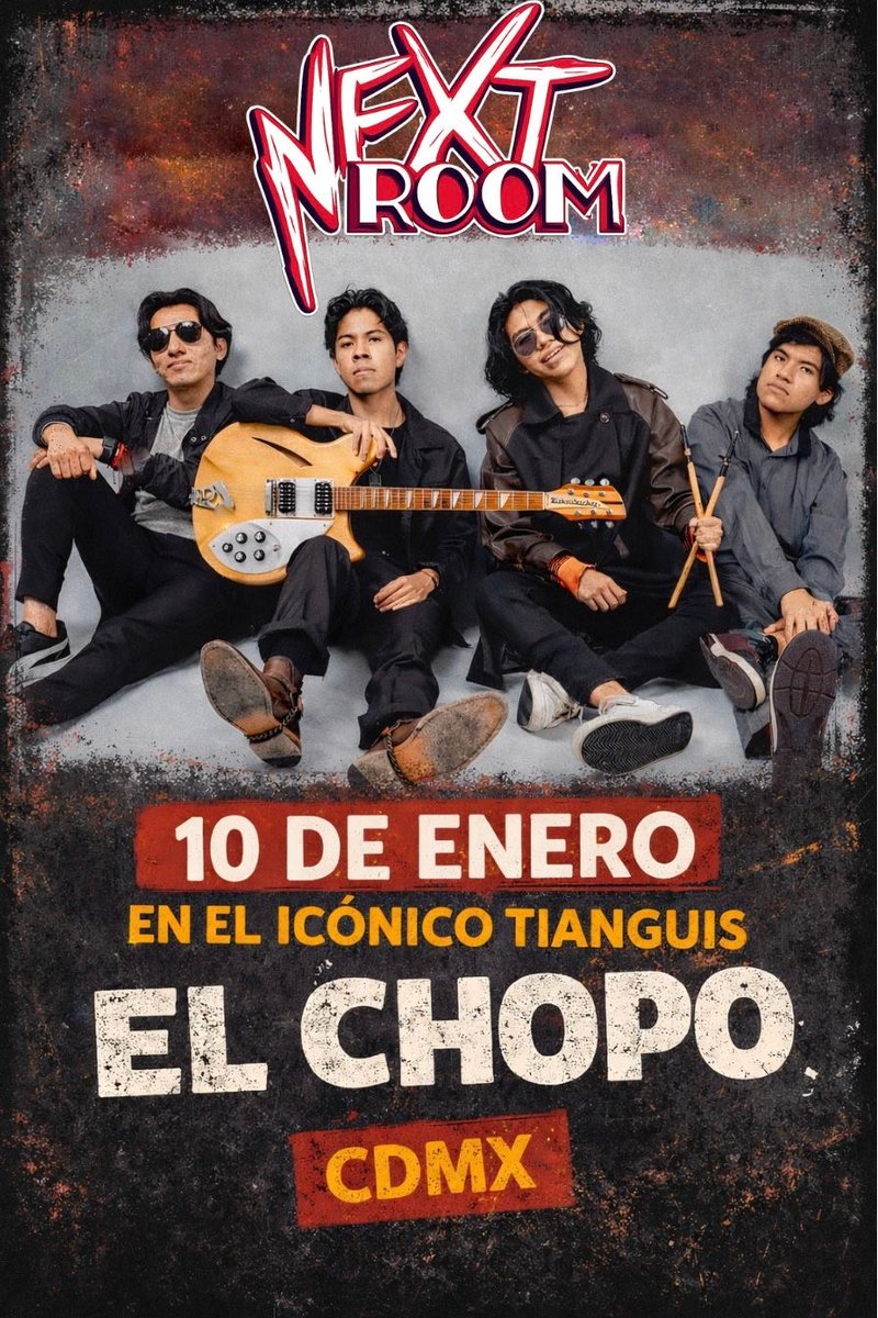 La banda novel poblana Next Room se estará presentando este 10 de enero en el Tianguis Cultural del Chopo.