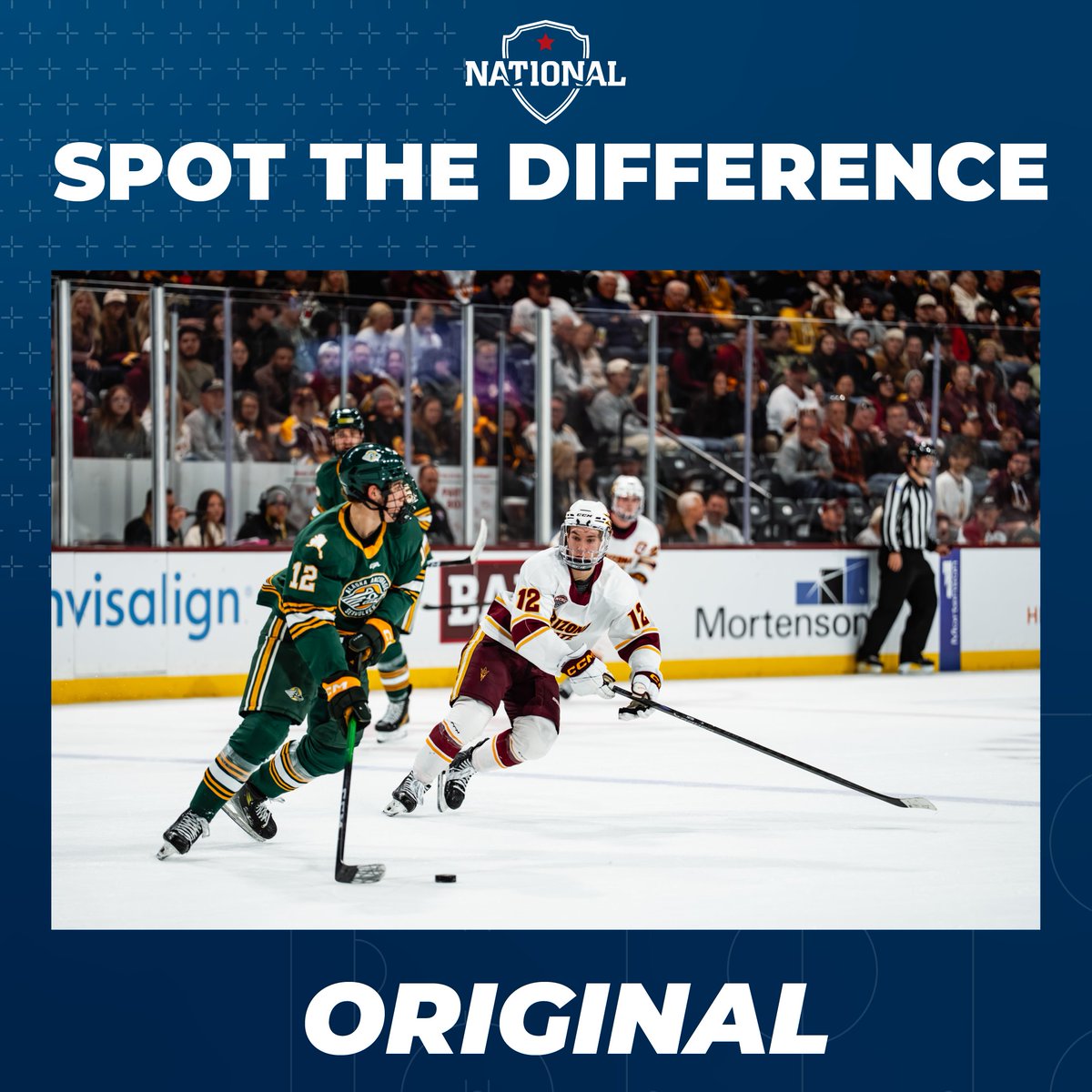 TheNCHC's tweet image. We spy with our 👁️, a new game of #SpotTheDifference! 🕵️

Think you find all 5️⃣ changes in this @SunDevilHockey photo!? Give it a shot for a chance to win 🆓 #NCHChockey gear! 

📸: Emma Jeanson