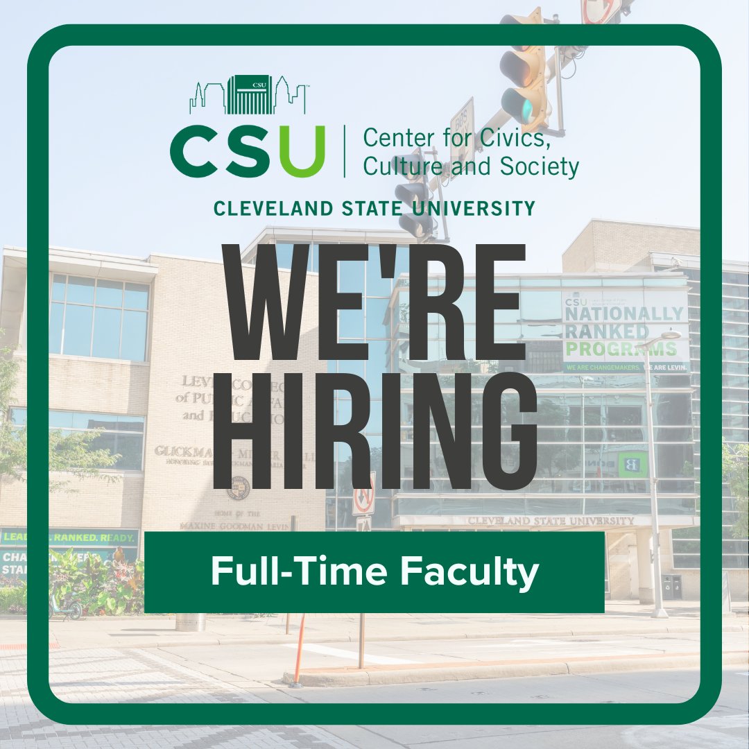 csucivicscenter's tweet image. Faculty Opening at CSU
The Center for Civics, Culture &amp;amp; Society is hiring a full-time faculty member to support teaching and scholarship in civics and civic life.
Learn more: hrjobs.csuohio.edu/postings/25469

#HigherEdJobs #CivicEducation #CSUCommunity