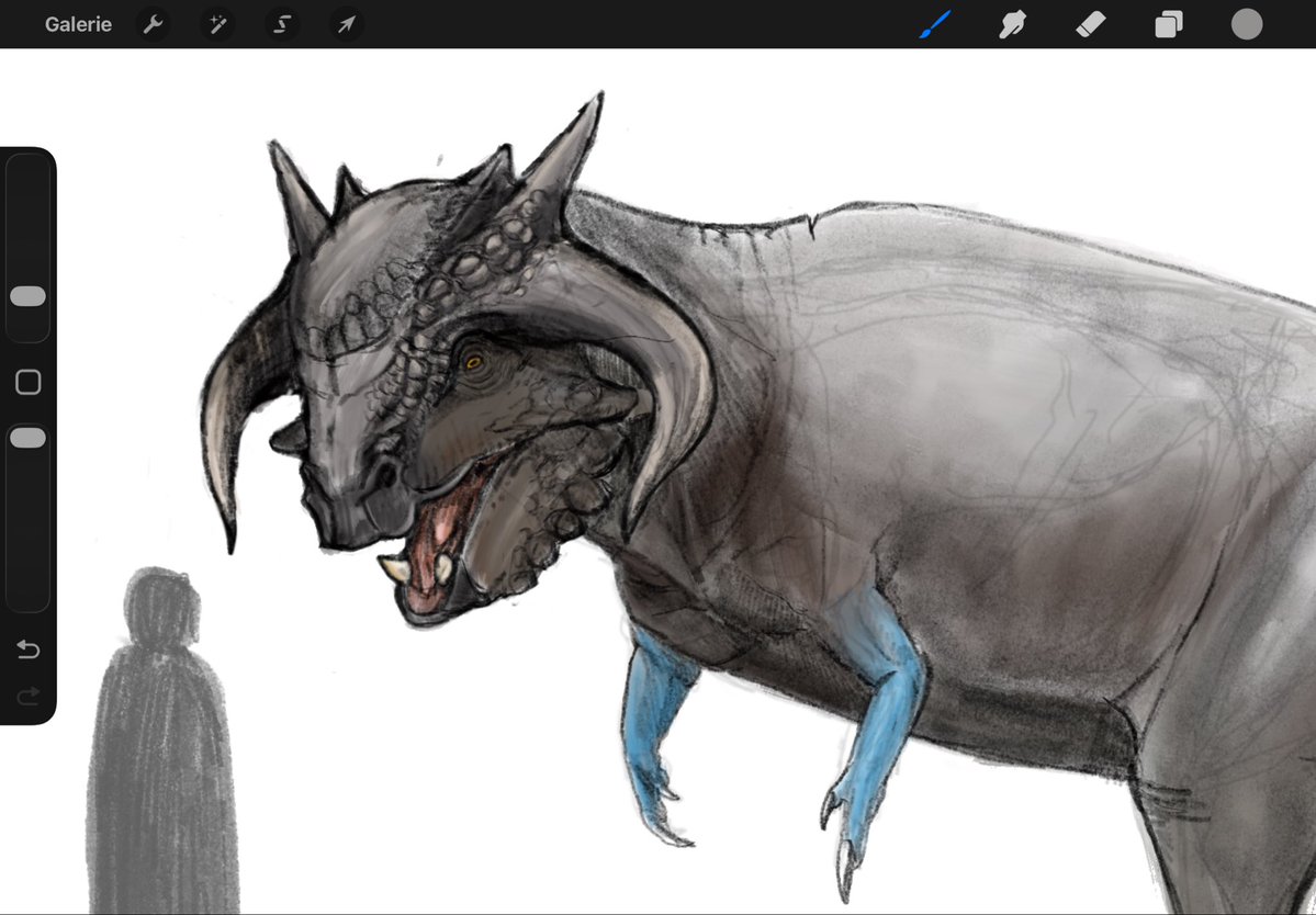 Svardeka's tweet image. Closeup of a naked Ramerok, giant pachycephalosaurid of the cold steppes