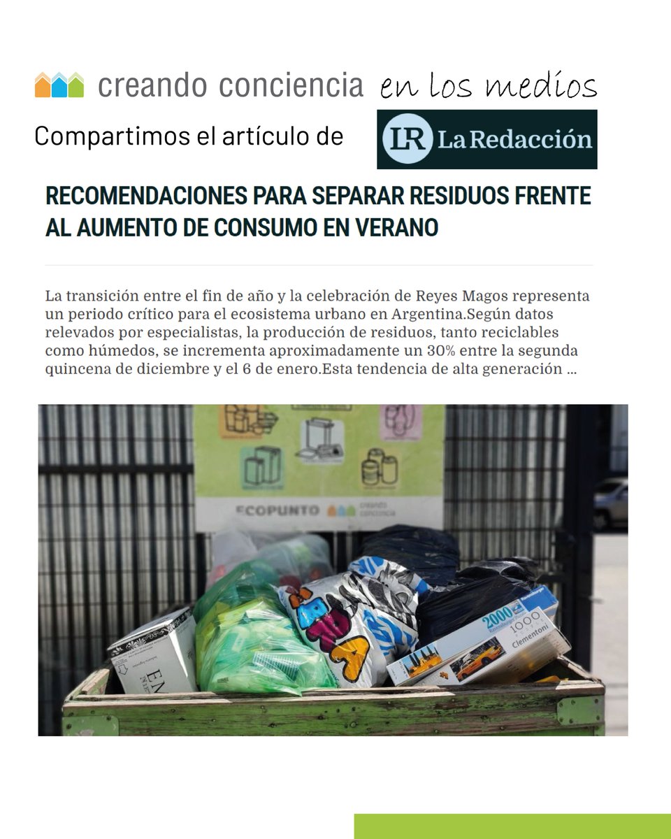También compartimos el artículo de <a href="/LaRedaccioncom/">LR - La Redacción</a> 
lr.com.ar/2026/01/04/rec…

Recuerden que en la cooperativa recibimos una gran variedad de materiales reciclables, pero tienen que estar limpios y secos 😉

¿Cuándo? 🚮lunes a viernes de 8 a 14 horas y sábados de 8 a12 horas🙏