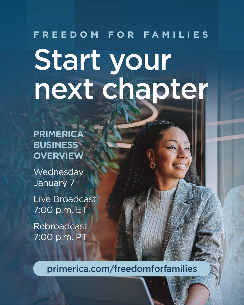 yobtcali's tweet image. Let 2026 be the year you change your financial future. Join me on Wednesday, January 7 at 7 p.m. ET for an exclusive live streaming business overview. Hear from our CEO Glenn Williams and more company leaders to learn more about Primerica.