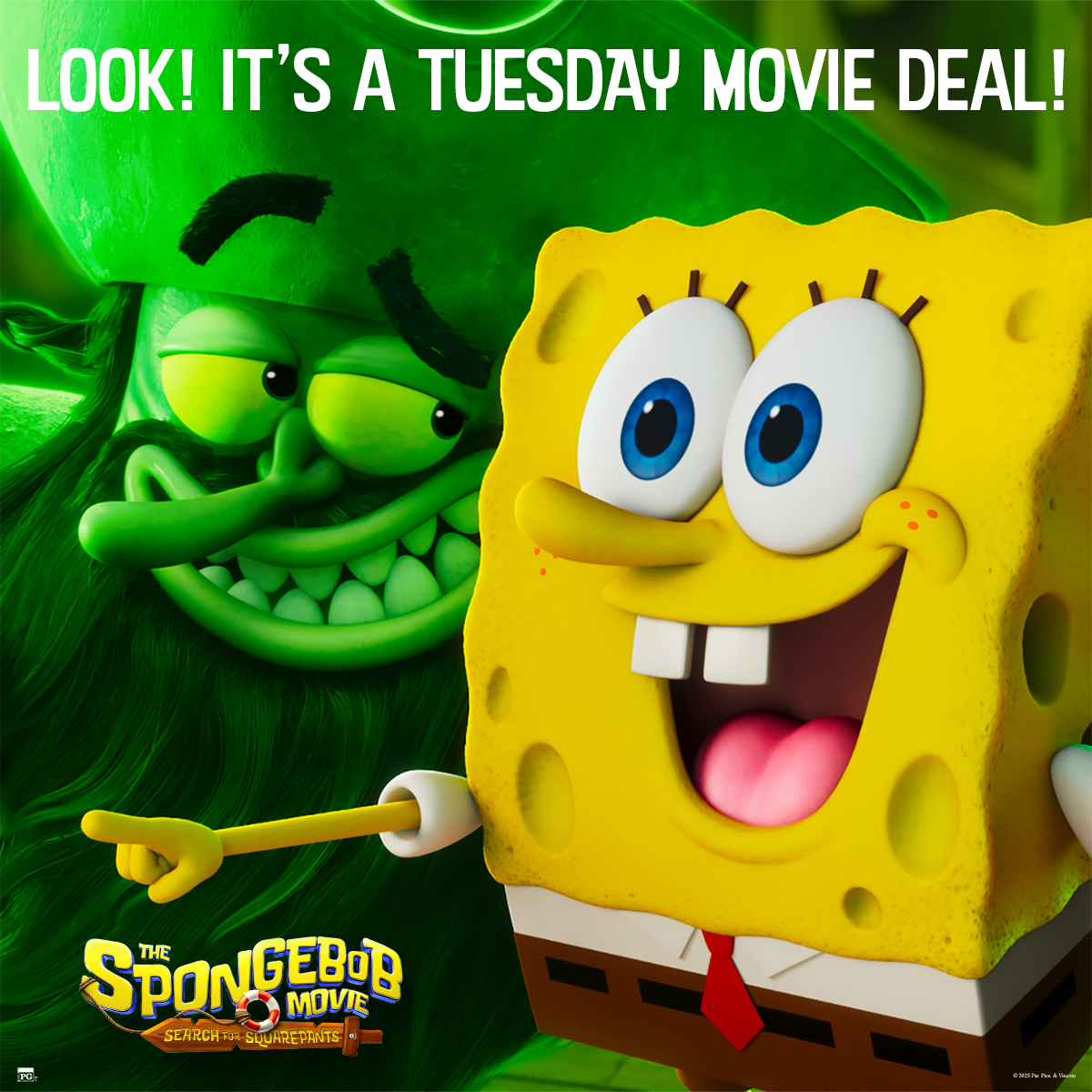 mjrtheatres's tweet photo. ๐๐งฝ The SpongeBob Movie: Search for SquarePants is NOW PLAYING at MJR Theatres.
Laugh loud; grab the kids; and catch SpongeBob on the BIG screen with a Tuesday Movie Deal kind of smile ๐๐ฌ๐ฟ
๐๏ธ Get tickets: https://t.co/uz8Ggs1BuN
#MJRTheatres #ItsMoreFunAtMJR https://t.co/igbcrYUMKl