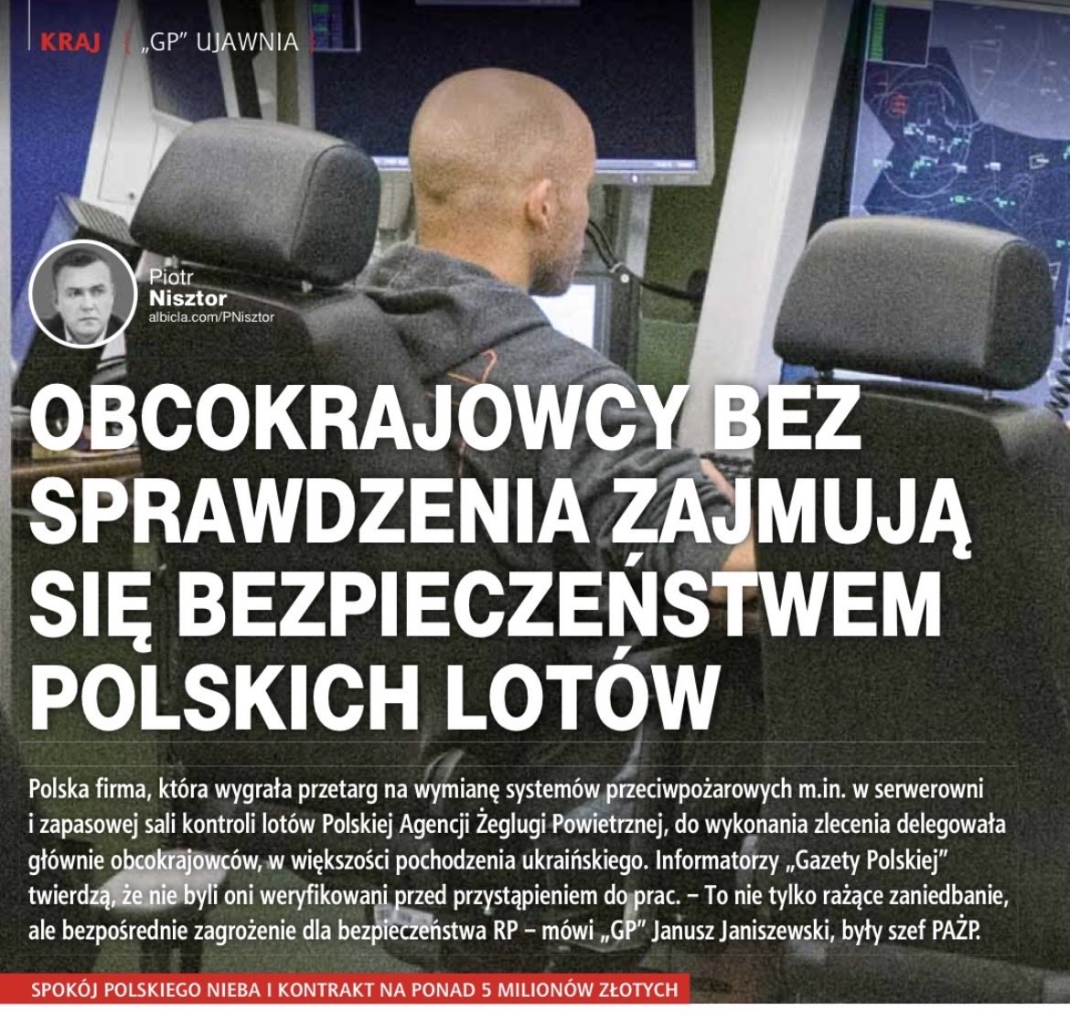 Firma, która wygrała przetarg na wymianę systemów przeciwpożarowych w strategicznych pomieszczeniach <a href="/PANSA_PL/">PANSA</a>, do wykonania zlecenia delegowała głównie obcokrajowców, w większości z 🇺🇦. Nie byli oni weryfikowani przed przystąpieniem do prac. Szczegóły w najnowszej <a href="/GPtygodnik/">Gazeta Polska - w każdą środę</a>👇
