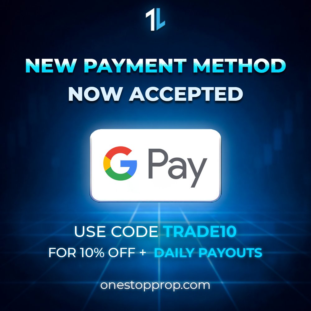 One_Stop_Prop's tweet image. 🚀 New Payment Method Now Live!
You can now pay with Google Pay for a faster, smoother checkout experience.
Use code TRADE10 for 10% OFF + Daily Payouts 💸
Start trading today and get funded faster.
👉 onestopprop.com
