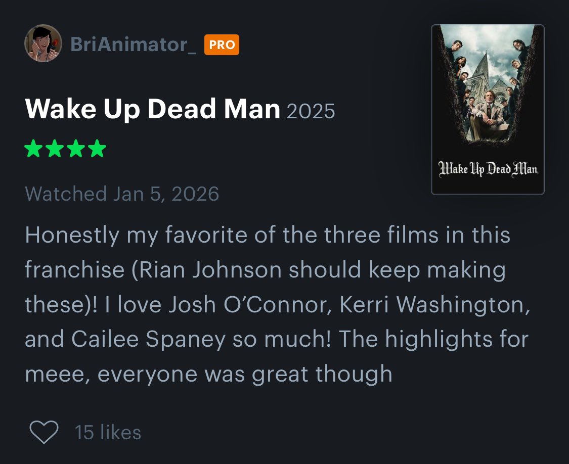 BriAnimator_'s tweet image. Honestly my favorite of the three films…

My ★★★★ review of Wake Up Dead Man on @letterboxd: boxd.it/cumRDP