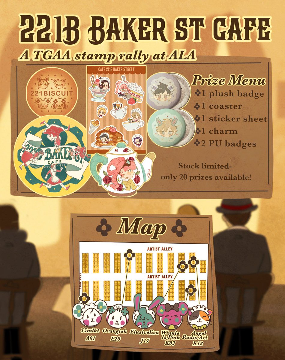 Come check out our cafe themed TGAA stamp rally at ALA! Prizes are limited 🌸

Cafe staff: 
🌸A01 <a href="/15mlkt/">ae 🍓🍵🔜 ALA A01</a> 
🍰E20 <a href="/orangiah_/">ORANGIAH 🍊 🔜 ALA E20 1/7-10</a> 
🫖J17 <a href="/elusivelisa_/">elisa @ ALA</a> 
🍴K03 <a href="/winnieispink/">🌸 Winnie 🌸 🍉</a> 
☕️k18 <a href="/angelradioart/">angel radio🪽ALA K18</a> 

#ala2026