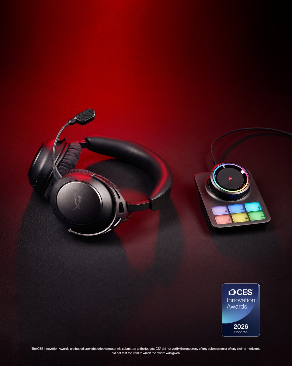 HyperX's tweet image. ⭐️ 2026 ACHIEVEMENTS UNLOCKED ⭐️
@CES Innovation Awards® 2026 Honorees for design and engineering 🏆👑
 
OMEN 45L MAX
SoloCast 2
Cloud Alpha 2 Wireless
 
Can't wait to show you what else we have in store this year