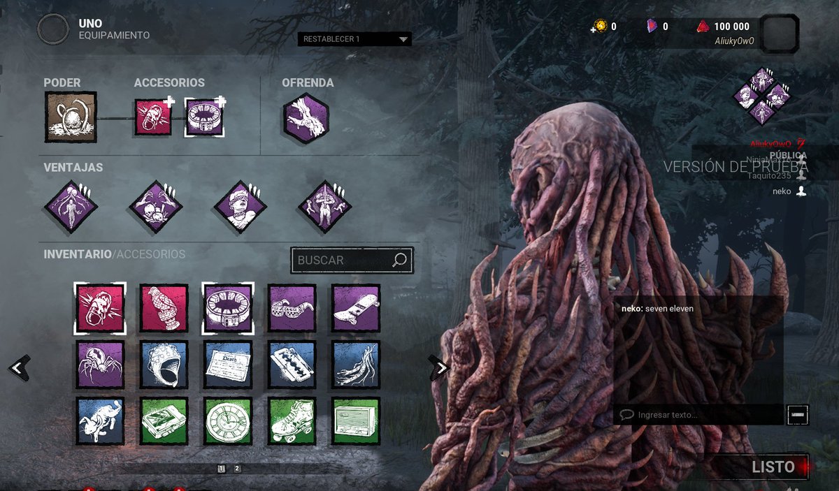 AliukyOwO's tweet image. Estaba probando a Vecna (one) y esta build de totems me encanto
-Bufón y oscuridad (inconsciencia + revelar survis)
-Arrepentimiento (reavivar totems = mas usos de bufon y oscuridad + penalización de reparación y curar)
-Proyecto secreto (bloquear motores al purificar totems)