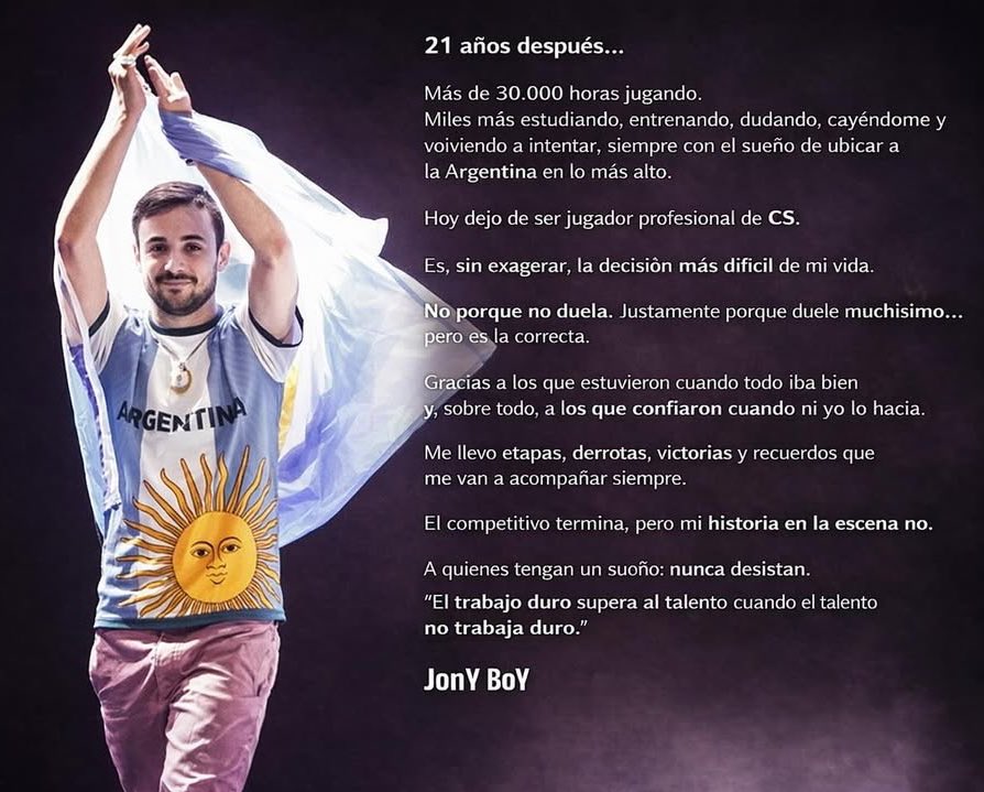 "Jony":
Porque <a href="/Jotita_Be/">Jonathan Muñoz</a> anunció su retiro del Counter-Strike profesional