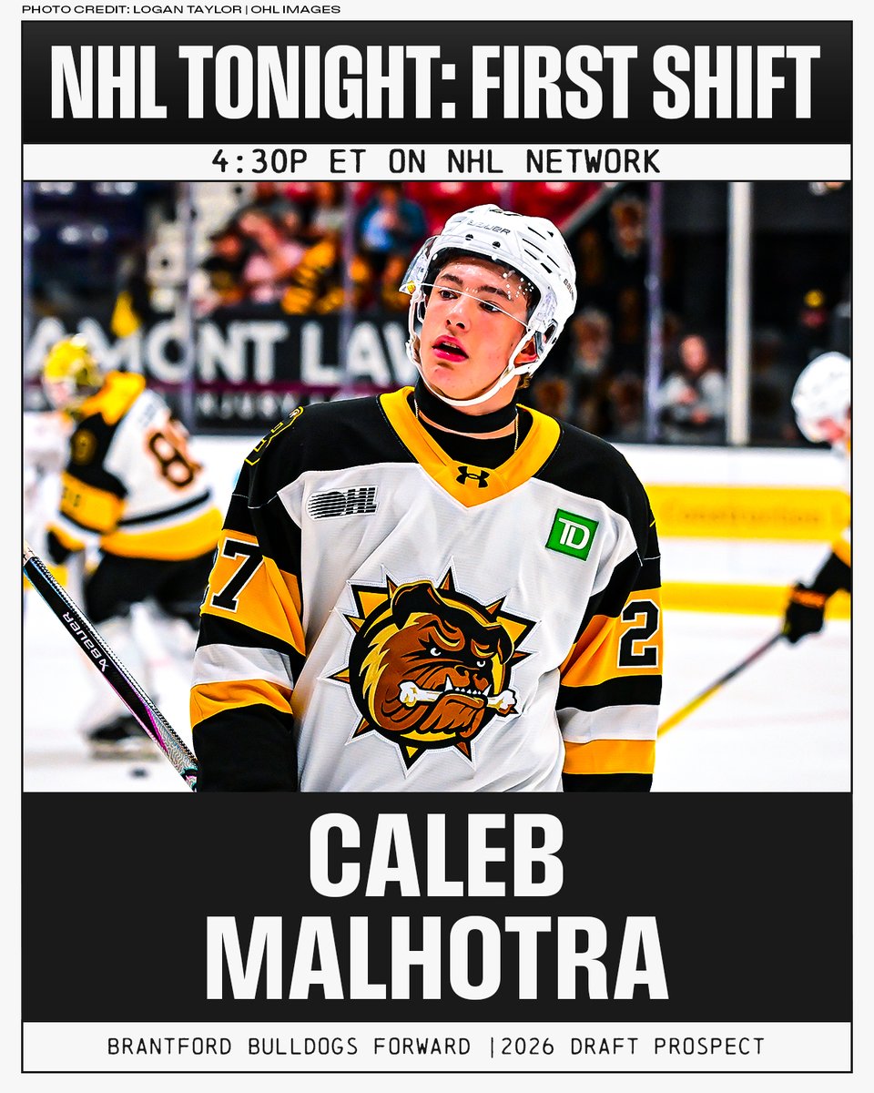 NHLMedia's tweet image. 2026 #NHLDraft prospect and @BulldogsOHL forward Caleb Malhotra joins #NHLTNFirstShift!