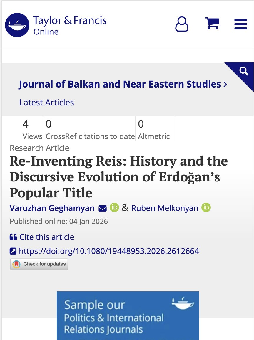 GVaruzhan's tweet photo. Our article on Erdoğan's title "Reis" is finally out.
The title Reis has emerged as a popular nickname  for Erdoğan. While majority of studies consider this title merely as a  superficial element of the authoritarian rule, we argue that it's a significant political symbol. https://t.co/ONlgVMRx9E