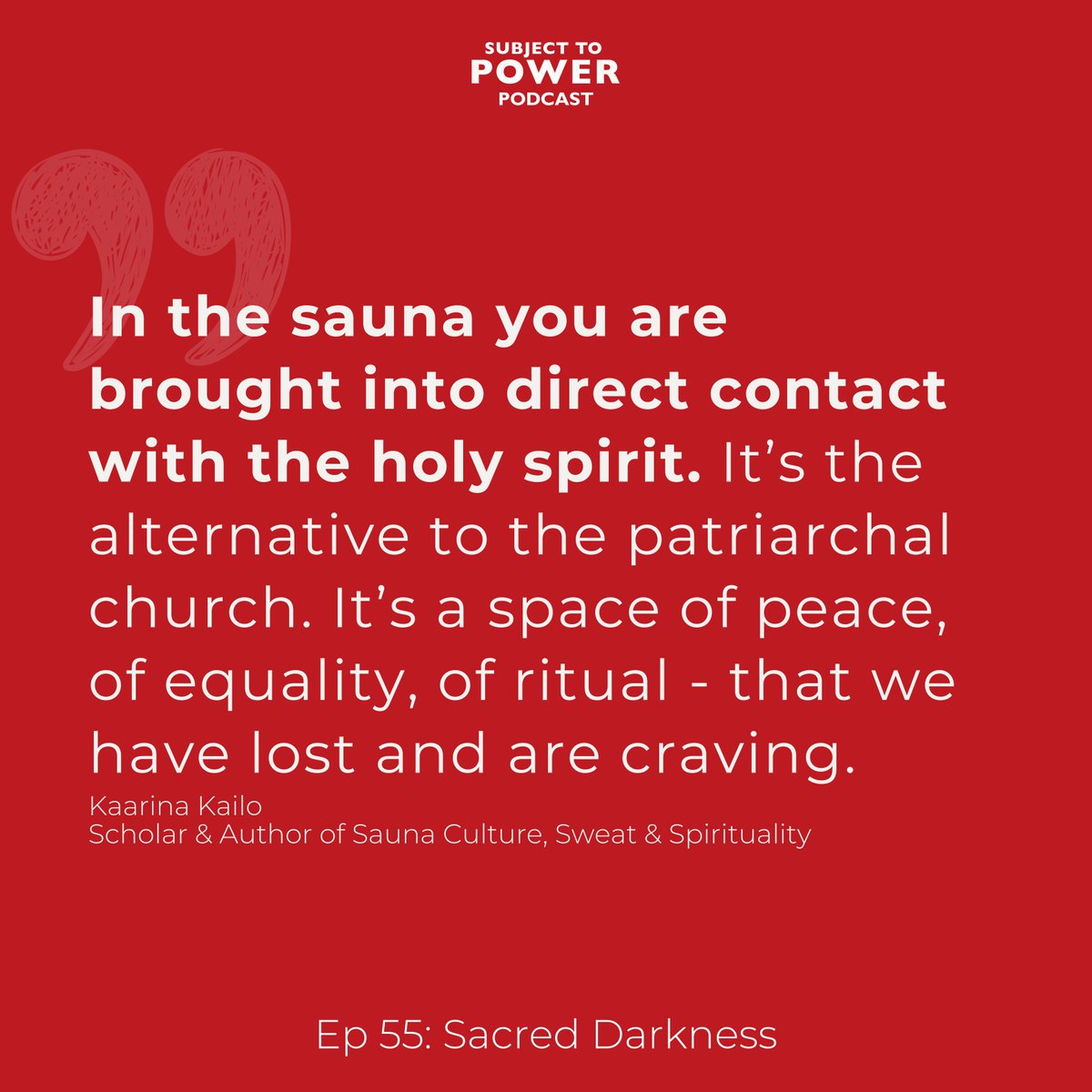 SubjectToPower's tweet image. In new ep Sacred Darkness Elle Kamihira @J42doc talks with Finnish scholar @kaarina_kailo about her new book Sauna Culture, Sweat and Spirituality, about the mechanical worldview that has overtaken every part of life - even the most sacred - and what it costs to lose connection…