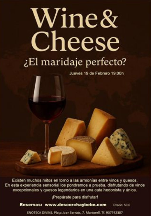 Wine &amp; Cheese 

Experiencia sensorial guiada donde descubrirás:
🍷 Por qué algunos maridajes funcionan… y otros no
🧀 Cómo cambia un vino según el tipo de queso
🧠 Las claves profesionales que usan los sommeliers
Una cata hedonista,didáctica y rigurosa

descorchaybebe.com/cursos-y-catas…
