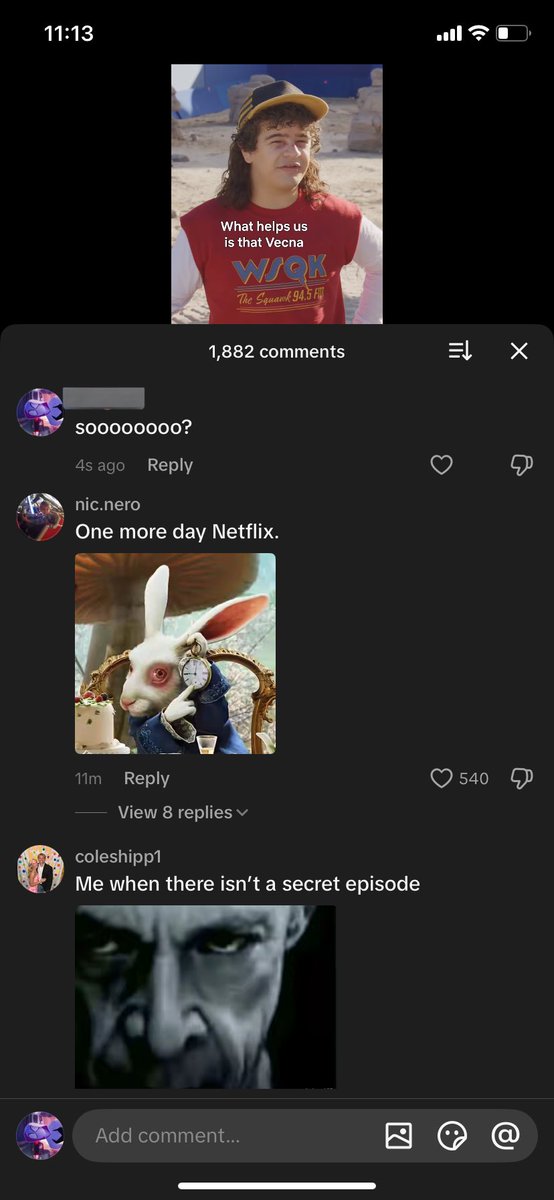 strangersith's tweet image. went on tiktok and typed fake ending .. this image pops up. went on another video typed in random "sooooooo?" nothing. deleted on the SAME video and typed in fake ending and again THIS popped up!! 
@Stranger_Things @strangerwriters 
#StrangerThings5 #StrangerThings