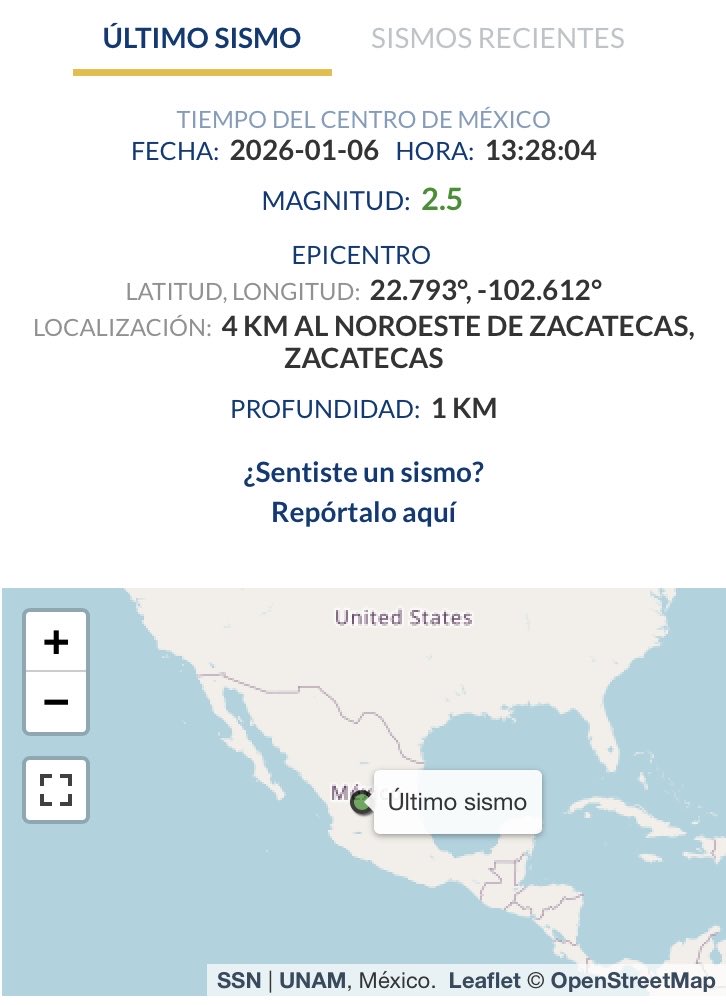 zacatecasens's tweet photo. #Entérate #HaceUnosMinutos De 2.5 grados de magnitud el #sismo que se sintió en varios puntos de #Zacatecas y #Guadalupe. En donde estabas cuando ocurrió?

@destacar https://t.co/TgpGiWp5Iw