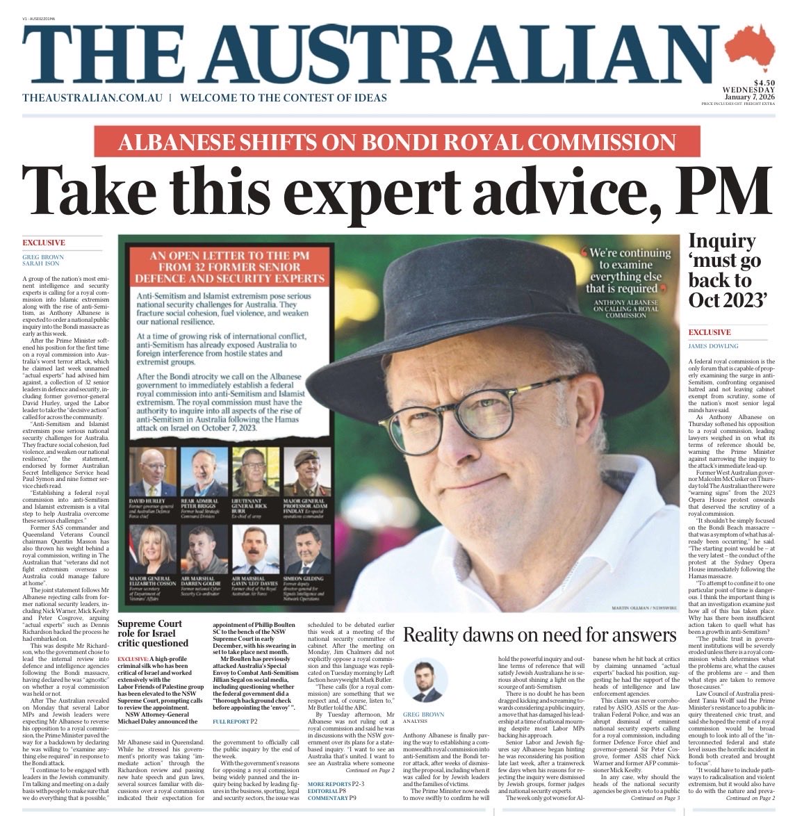 Another day, another incredible group of eminent Australians calling on the Prime Minister to do the ‘right thing’ and call a Commonwealth Royal Commission.

This time it’s more 30 security and intelligence experts among them former Chiefs of the Army, Air Force, Navy, Special