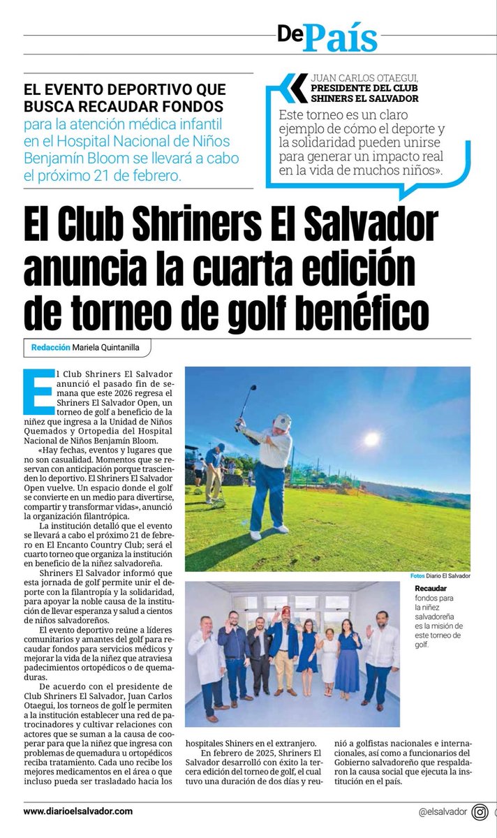 Este 21 de febrero: Shriners El Salvador Open (4ª edición) en El Encanto Country Club, súmate y participa; Deporte, filantropía y solidaridad deben de trabajar juntos por el bien de los niños! <a href="/MorenaValdezSV/">Morena Valdez 🇸🇻</a> <a href="/ECastroES/">Ernesto Castro</a> <a href="/AdrianaMiraSV/">Adriana Mira</a> <a href="/Karla_ESCOSV/">Karla Majano de Palma</a> <a href="/FranAlabi/">Francisco Alabi 🇸🇻</a>
