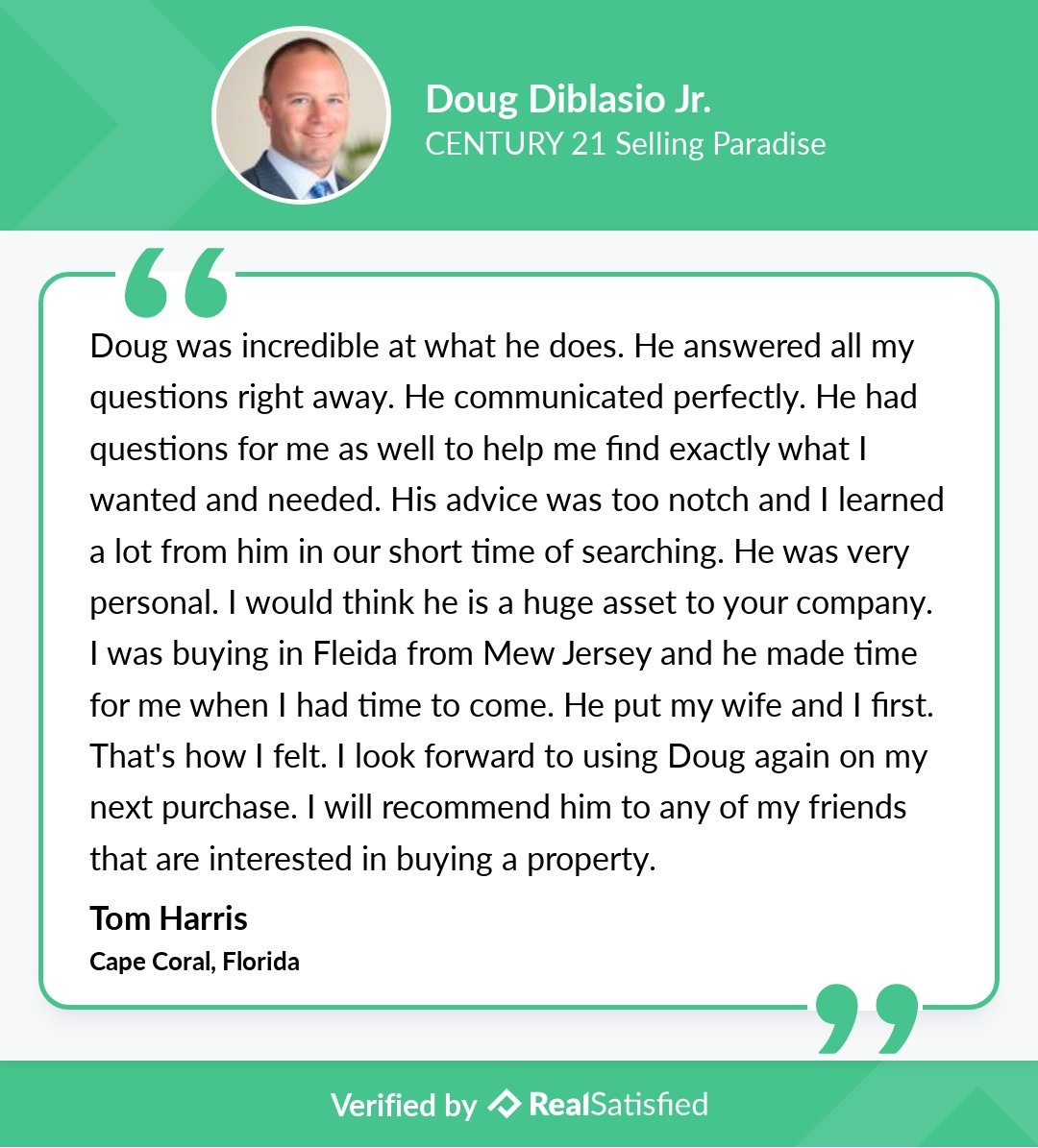 DougDiBlasio's tweet photo. Join me in celebrating another happy client. https://t.co/N3c0GAzO2O via @realsatisfied https://t.co/ktxxWSmttj