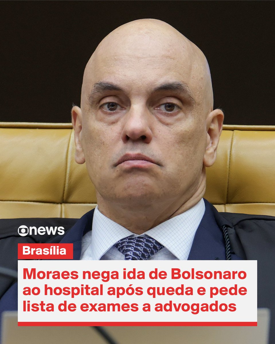 GloboNews's tweet image. Moraes nega pedido da defesa de Bolsonaro para que ele fosse removido imediatamente ao hospital. O ministro pediu que os advogados detalhem quais os exames necessários. O ex-presidente passou mal na madrugada, caiu da cama e bateu a cabeça em um móvel na cela onde cumpre pena,…