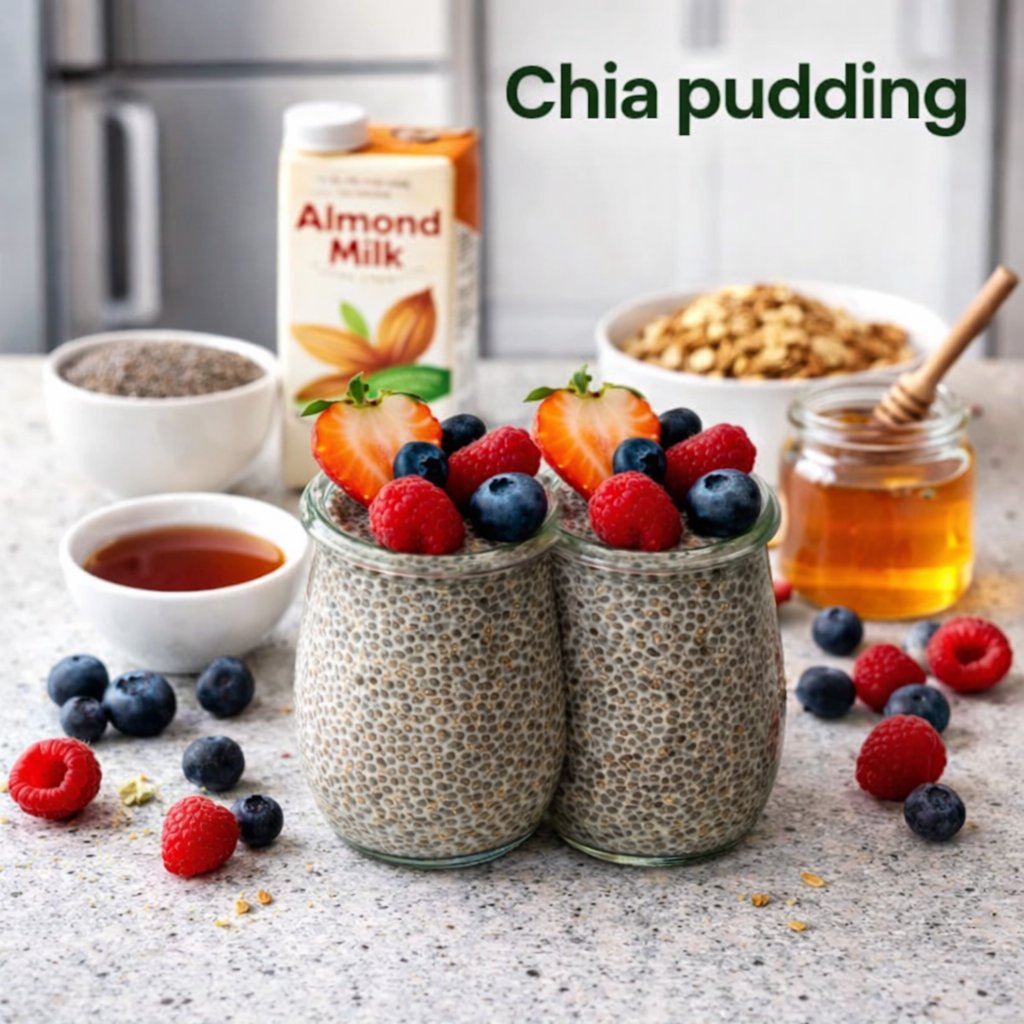 Chia pudding is a creamy, nourishing breakfast that supports digestion. 

Made with:
• 2 tablespoons chia seeds
• ½ cup unsweetened almond milk (or milk of choice)
• 1–2 teaspoons maple syrup or honey
• ¼ teaspoon vanilla extract (optional)
• Fresh berries for topping