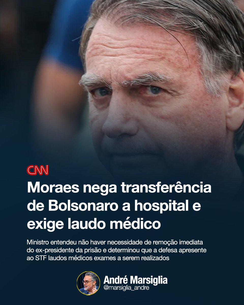 O ministro Alexandre de Moraes, do STF (Supremo Tribunal Federal), negou nesta terça-feira (6) a transferência imediata do ex-presidente Jair Bolsonaro (PL) para um hospital, onde ele passaria por exames devido à queda que relatou ter sofrido na Superintendência da PF (Polícia