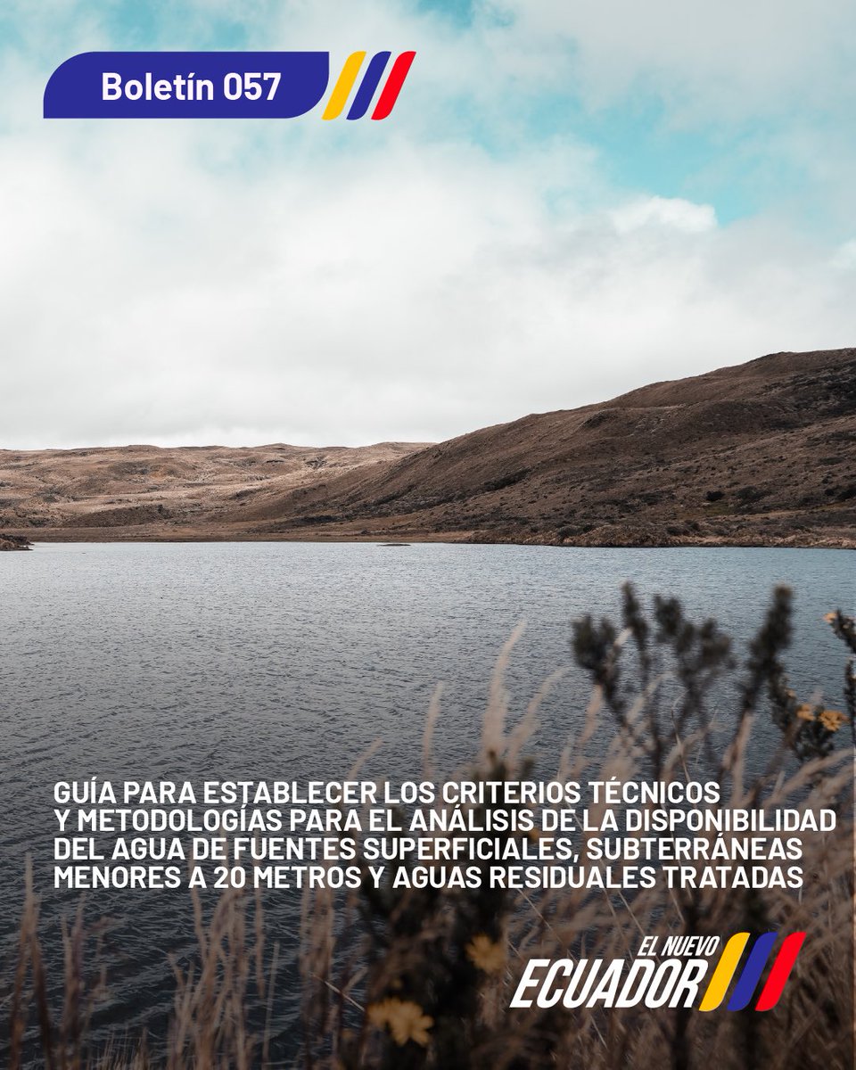 #Boletín| Cuidar el agua también es poner reglas claras. Presentamos una nueva guía que define cómo analizar la disponibilidad del agua de fuentes superficiales para usarla de forma responsable y sostenible. Conoce más en 👉 regulacionagua.gob.ec/mas-transparen…

#ElNuevoEcuador