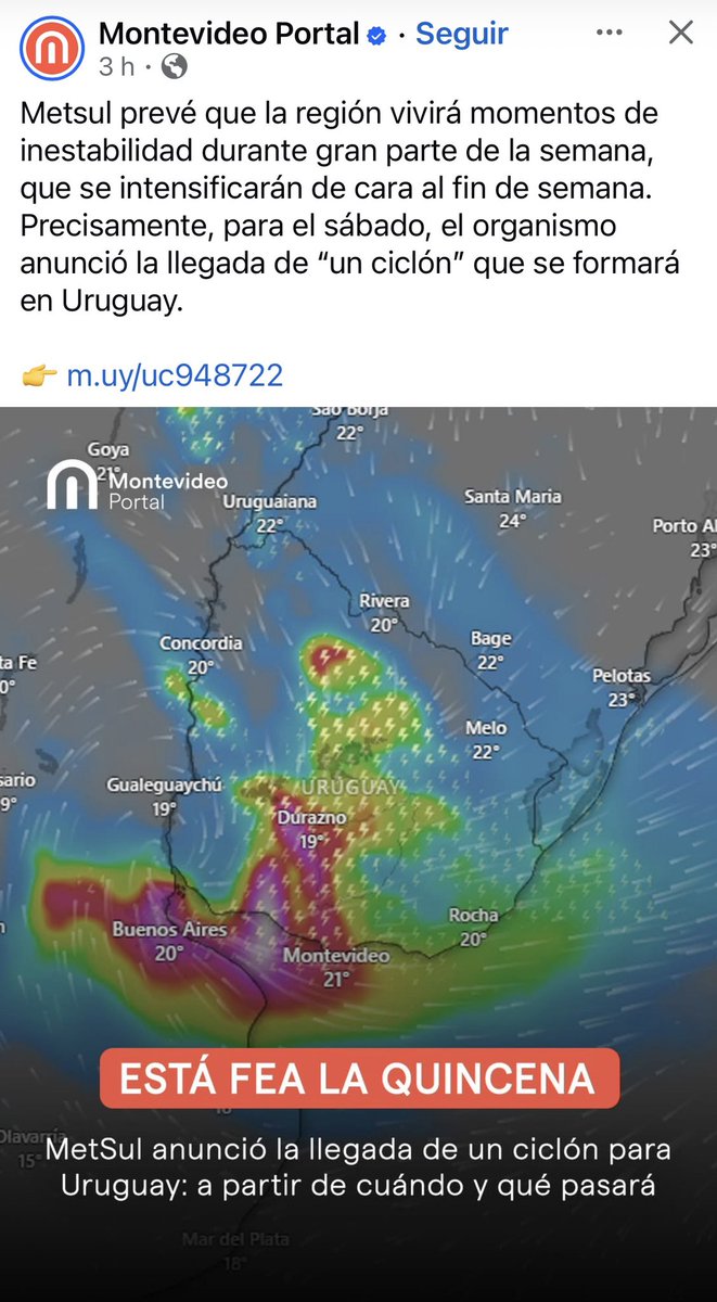 Ciclones que no son, alertas que no son,alarmas climáticas que nunca llegan a nada,alguien evalúa los costos que le hace perder los chantas de Metsul a Uruguay?Ahora en plena temporada estival ven una alerta de ciclón cuando ningún pronosticador ni aplicación lo ve. Hasta cuando?