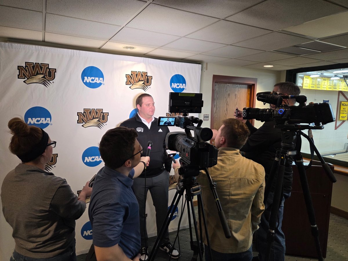 Getting started. Jacob Donohoe meets with the media for the first time as Nebraska Wesleyan’s head football coach.

#PWolfNation | #YipYip | <a href="/NWUFootball/">NWU Football</a>