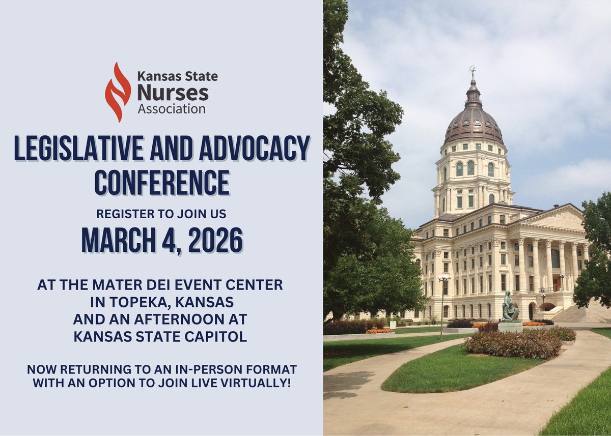 Don’t miss out on the 2026 KSNA Legislative &amp; Advocacy Conference on March 4 💪🩺.

👉 Register before Feb. 13 to secure your spot 
Let’s make our voice heard at the State Capitol! 📣✨
🔗 ow.ly/ybX450XSFVr
#KSNurses #NurseAdvocacy #SpeakUpNurses