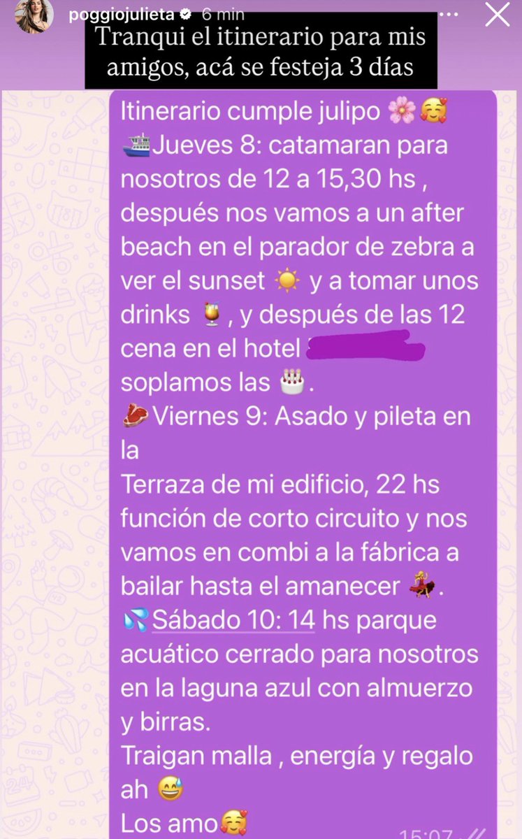 RealTimeRating's tweet image. El itinerario del cumpleaños de Juli Poggio.