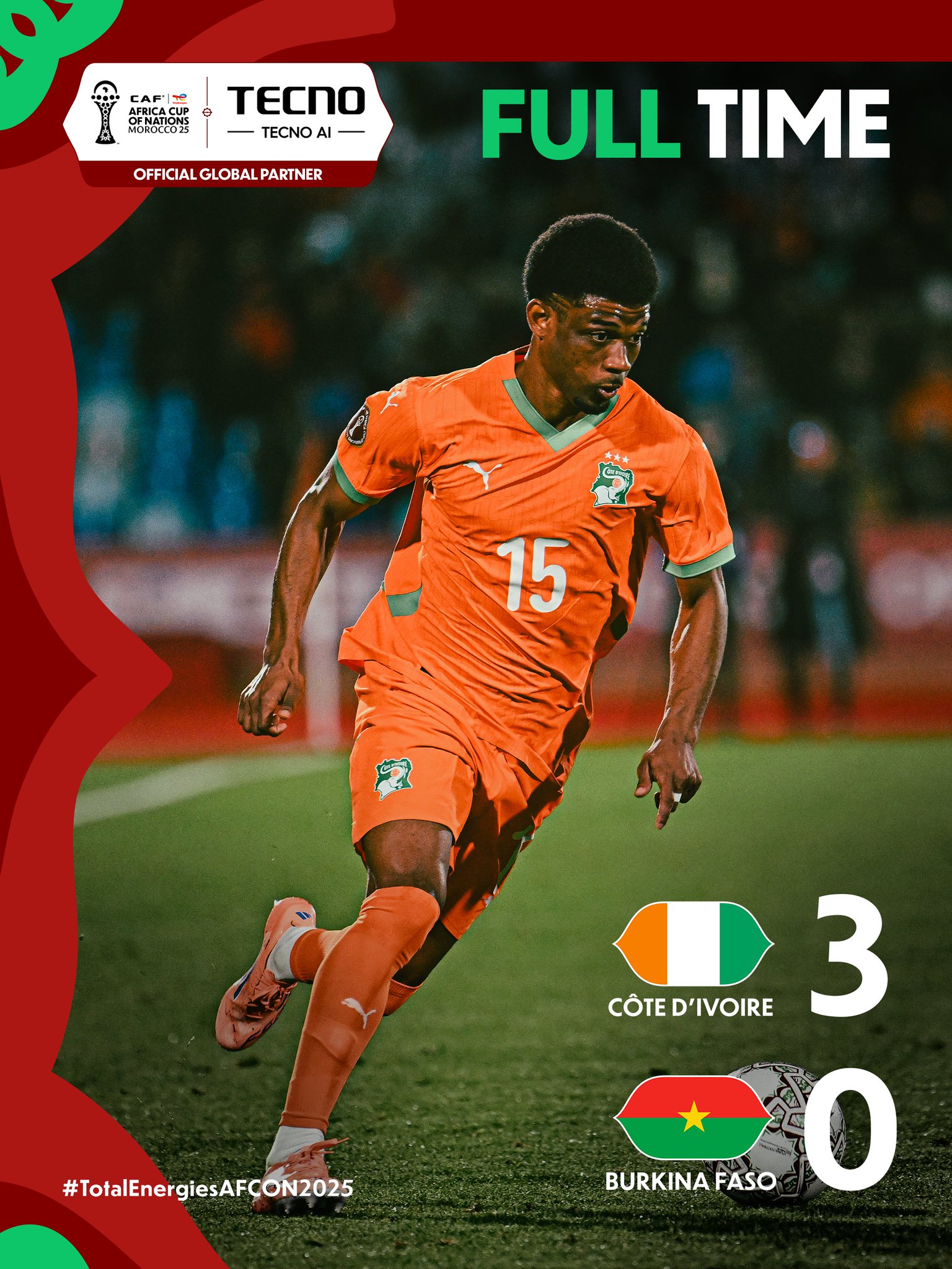 منتخب كوت ديفوار يهزم بوركينا فاسو بثلاثية دون رد و يتأهل إلى دور الثمانية في كأس الأمم الأفريقية لمواجهة منتخب مصر #كأس_أمم_افريقيا2025 