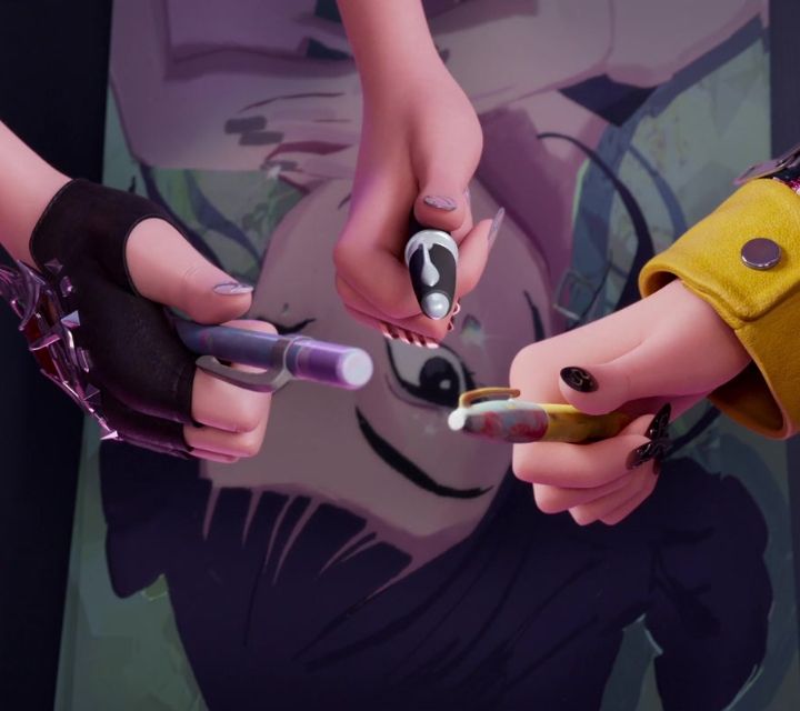 addamsthirdkid's tweet image. the fact that zoey's pen is a very common black and gray while mira's is a delicate purple and rumi's is the color of her coat will always be fascinating to me.