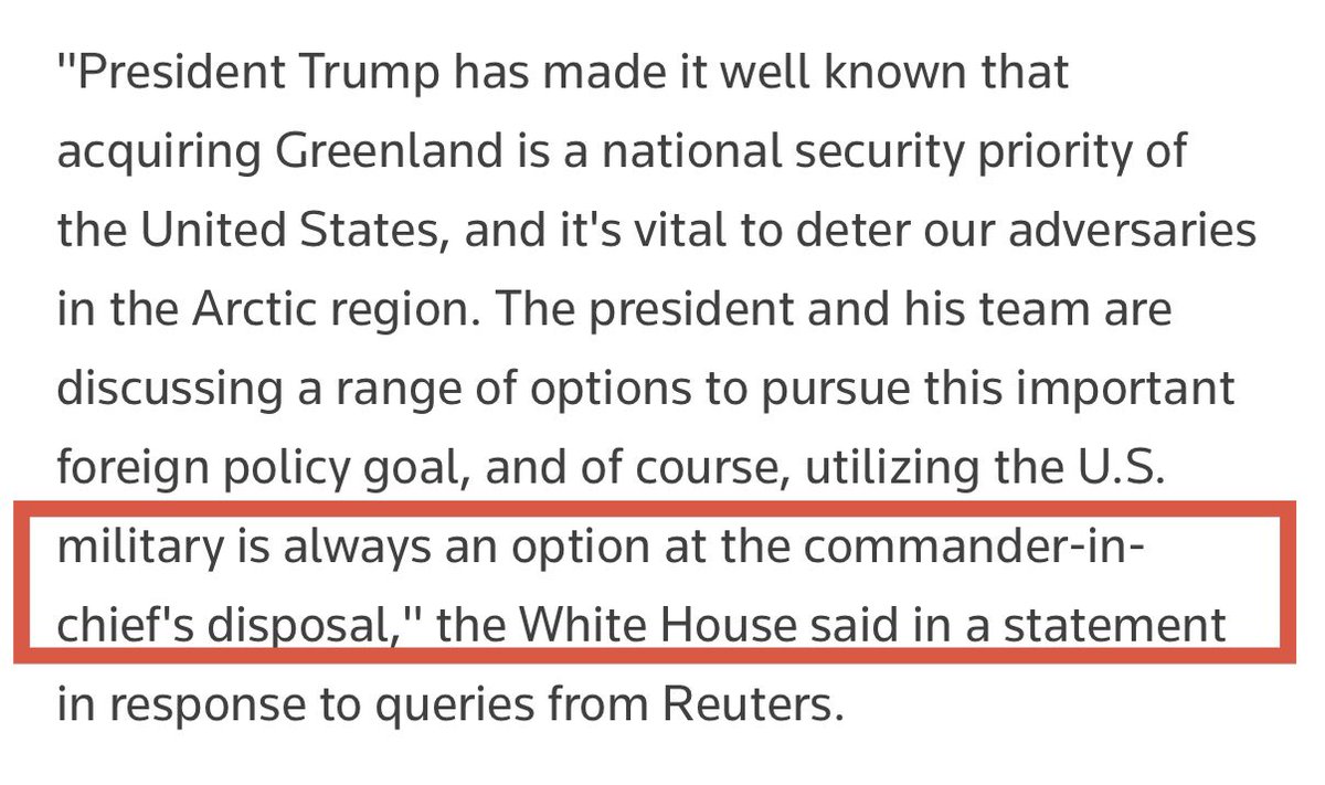 KobeissiLetter's tweet image. BREAKING: The White House says President Trump is weighing using the US military to acquire Greenland.