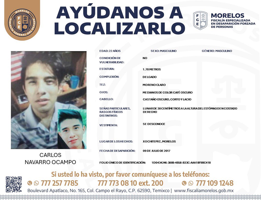 PeriodismoMX_'s tweet image. ¿LOS HAS VISTO?

La Fiscalía General del estado (FGE) difunde estas cédulas de búsqueda de personas desaparecidas, con el fin de ayudar en su localización.

@Fiscalia_Mor #NoticiasMorelos #Cuernavaca #Morelos 
#Periodismomx