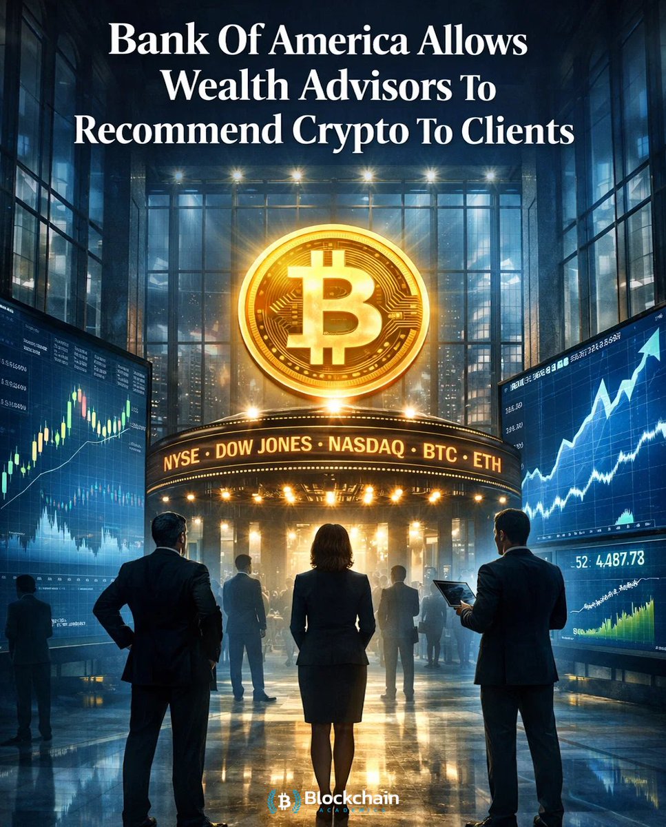 🏦 Bank of America Opens The Door To Crypto Bank of America now allows its  wealth advisors to recommend Bitcoin ETFs to clients, a major move for  institutional crypto adoption. #CryptoNews #BankOfAmerica #