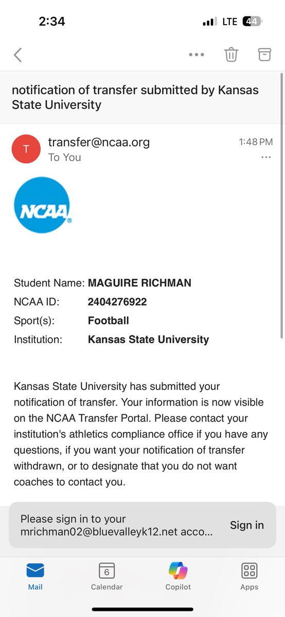MaguireRichman's tweet image. Today I was informed by the KSU coaching staff that they are releasing me.  Therefore, I am immediately entering the portal with 4 years of eligibility remaining. 

6”2 220lbs

Agent: @jsirles71