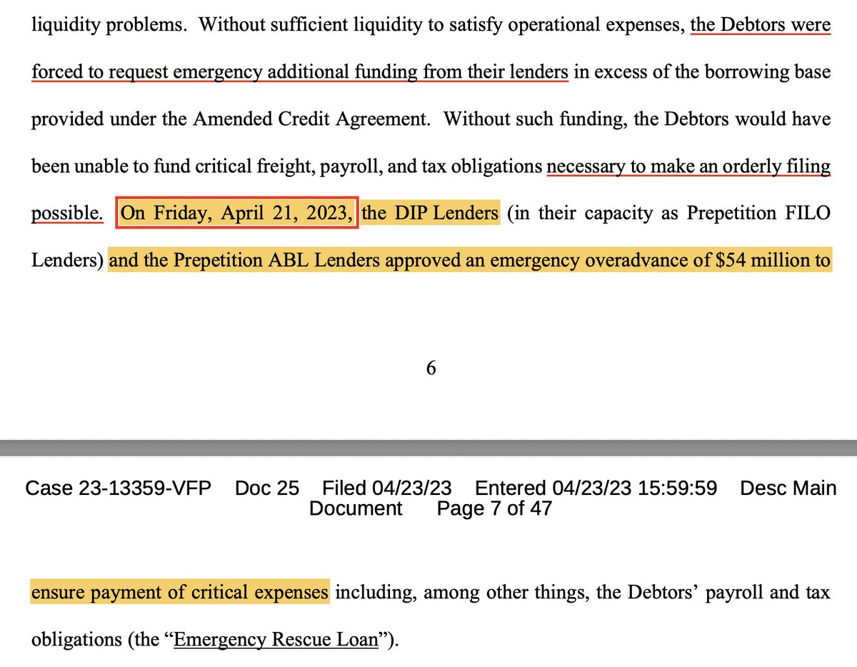 jake2b's tweet photo. remember back in 2023 when $BBBYQ (trading as $BBBY at the time) had nearly one billion volume on the Friday before it filed for Chapter 11 and no one knew where this surge of volume was coming from?

guess what? ol' JP knew they would be. as the ABL lender they had to be informed and consent to the FILO lender putting up the emergency 54 million dollars to pay for everyone to prepare the filing.

notice how they're named here? the same way they are in the.. third. party. release.