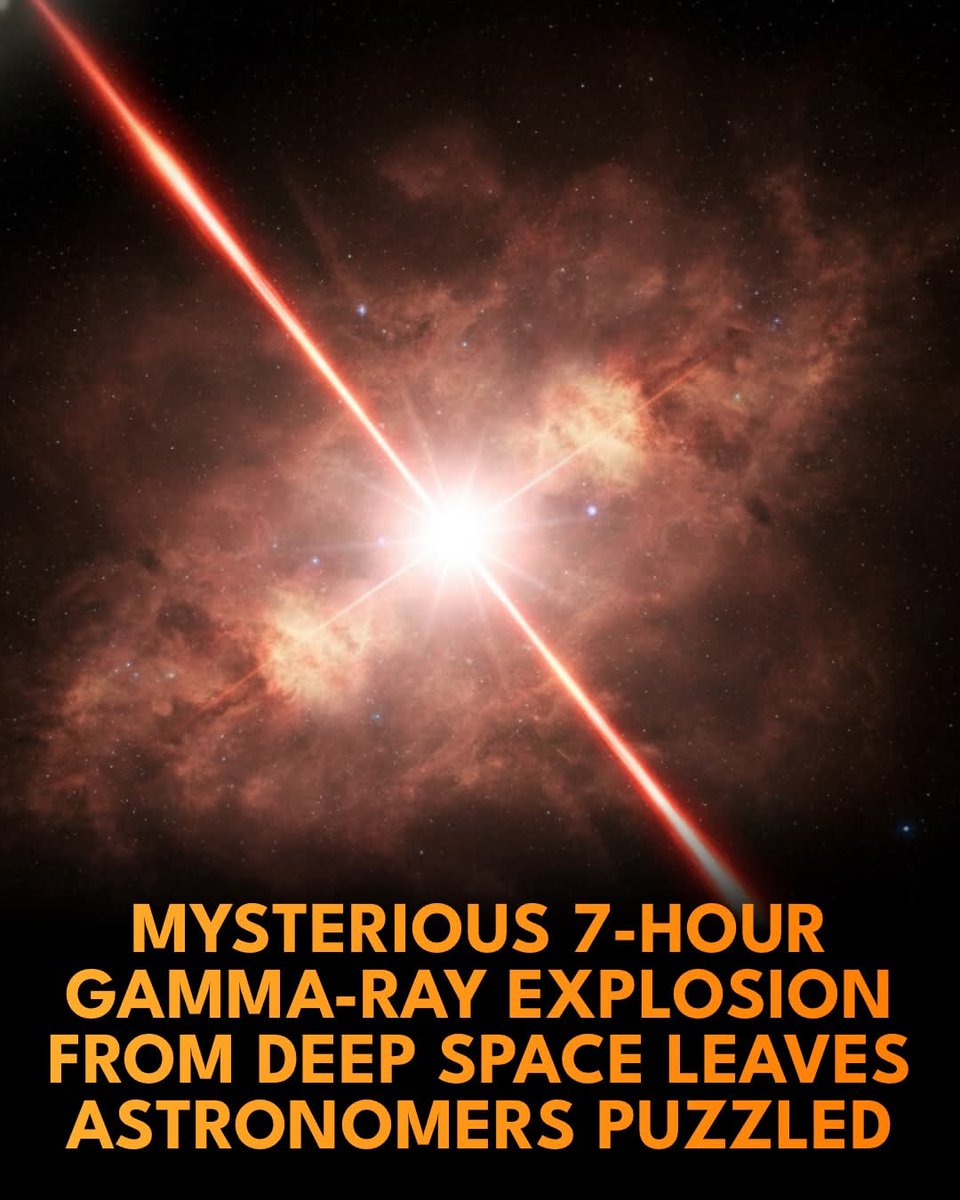 AstronomyVibes's tweet image. 🚨 Astronomers just recorded a 7-hour gamma-ray blast that defies existing theories

Astronomers have recorded the longest gamma-ray burst (GRB) ever observed, a seven-hour-long outburst designated GRB 250702B that challenges long-standing theories of these powerful cosmic…