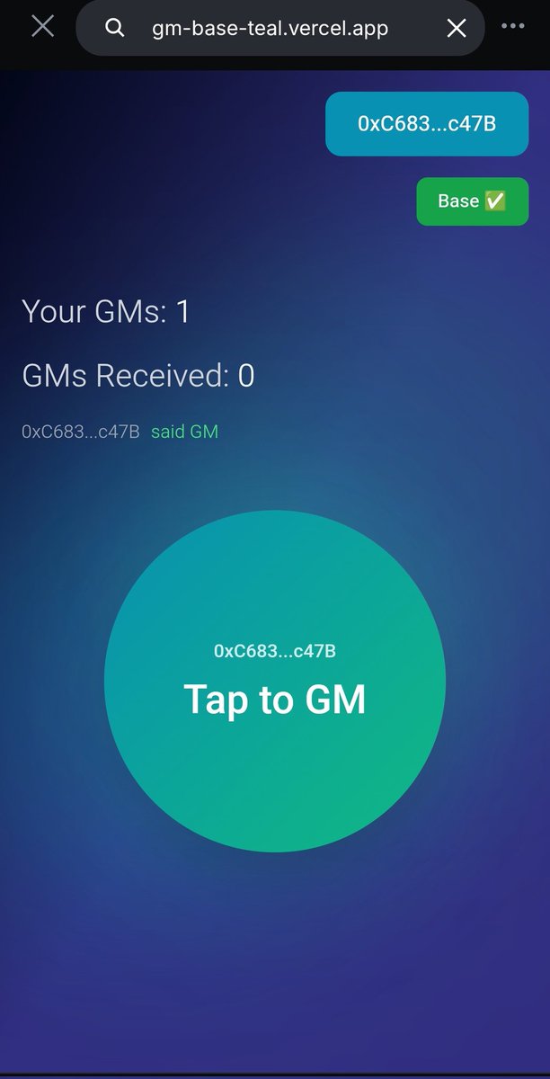 I managed to create an app inside the Base App with the help of <a href="/7h3r04d/">7H3R04D</a>.

It is a GM app that you can use directly inside the Base App. You can also send a GM to other people using their basename or wallet address.

App link:
gm-base-teal.vercel.app
