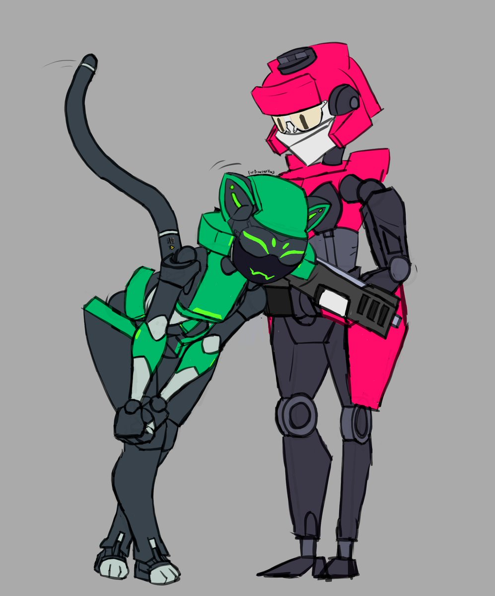 TheDiamondMan_3's tweet image. Cat-bot and bewildered soldier-bot