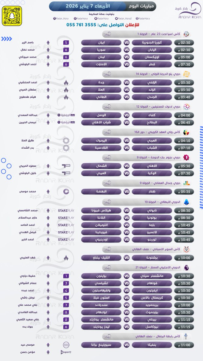 ⚽️ | #مباريات_اليوم  
🗓 | 7 يناير    
#مباريات_الاربعاء   

#برشلونه_بيلباو 
#بارما_انتر 
#مانشسترسيتي_برايتون 
#فولهام_تشيلسي
