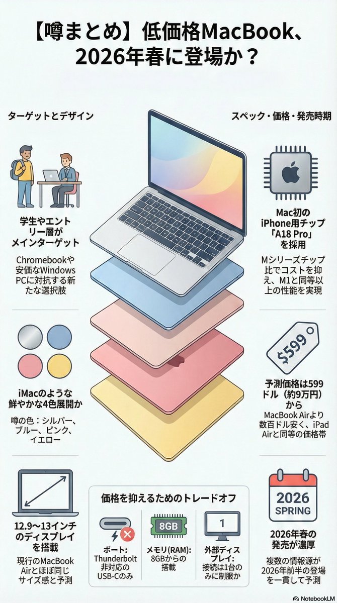 低価格MacBookでAirより安価なのは気になるけど、って感じか。