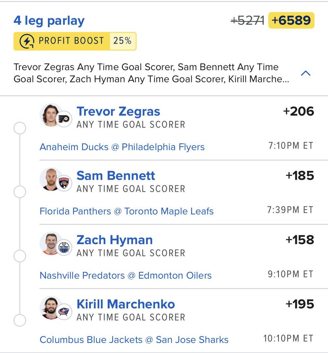 PuckPicks1's tweet image. 🚨GOALS🚨

Used the FD boost on my top 4 tonight

+6589 -&amp;gt; 0.2u
+2625 -&amp;gt; 0.2u
+15080 -&amp;gt; 0.05u