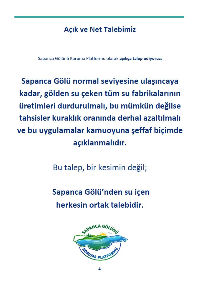 Sapanca G.K.Platformunun 1.talebi

Sapanca Gölü normal seviyesine ulaşıncaya kadar, gölden su çeken tüm su fabrikalarının üretimleri durdurulmalı, bu mümkün değilse tahsisler kuraklık oranında derhal azaltılmalı ve bu uygulamalar kamuoyuna şeffaf biçimde açıklanmalıdır.