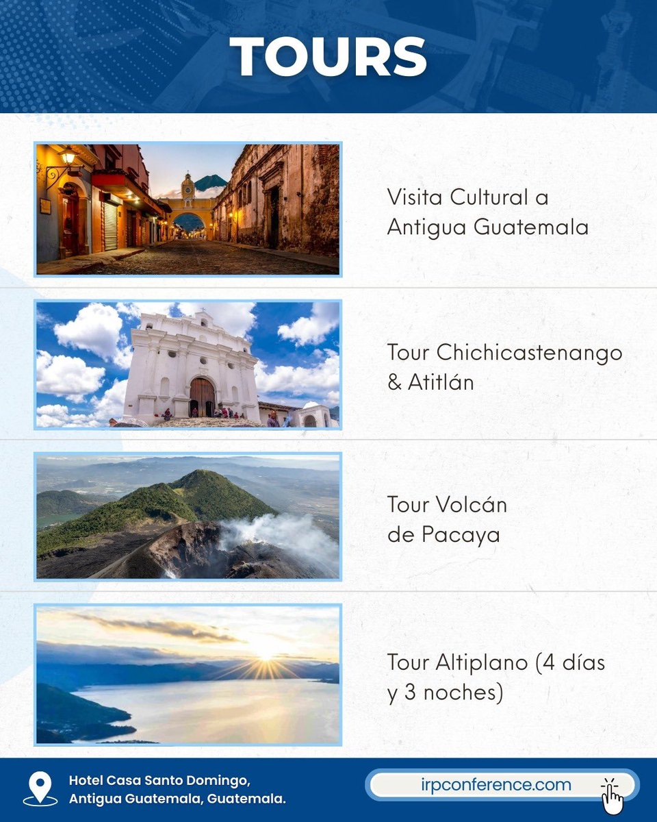 SLANH_'s tweet image. Vive la experiencia IRPC 2026 ✨
La VI Conferencia Internacional de Patología Renal llega a Antigua, Guatemala.
📅 11–14 feb 2026 | 📍 Hotel Casa Santo Domingo
Ciencia, formación, workshops, integración y tours.
👉 irpconference.com
#IRPC2026 #PatologíaRenal #SLANH