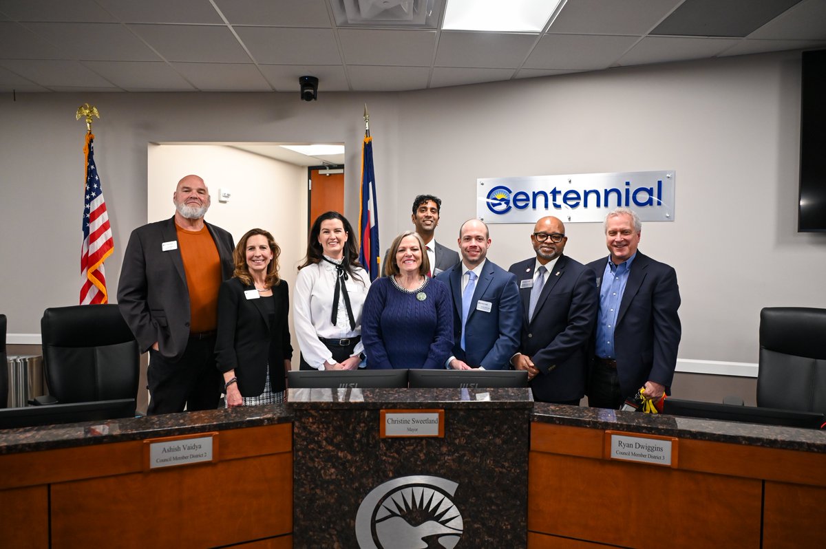 A new chapter begins for Centennial 💙💛 

Mayor Christine Sweetland and Council Members Cindy Sandhu, Ashish Vaidya, Ryan Dwiggins &amp; Durrell Middleton were sworn into office Jan. 5. 

Thank you to our outgoing Mayor and Council Members for their service!