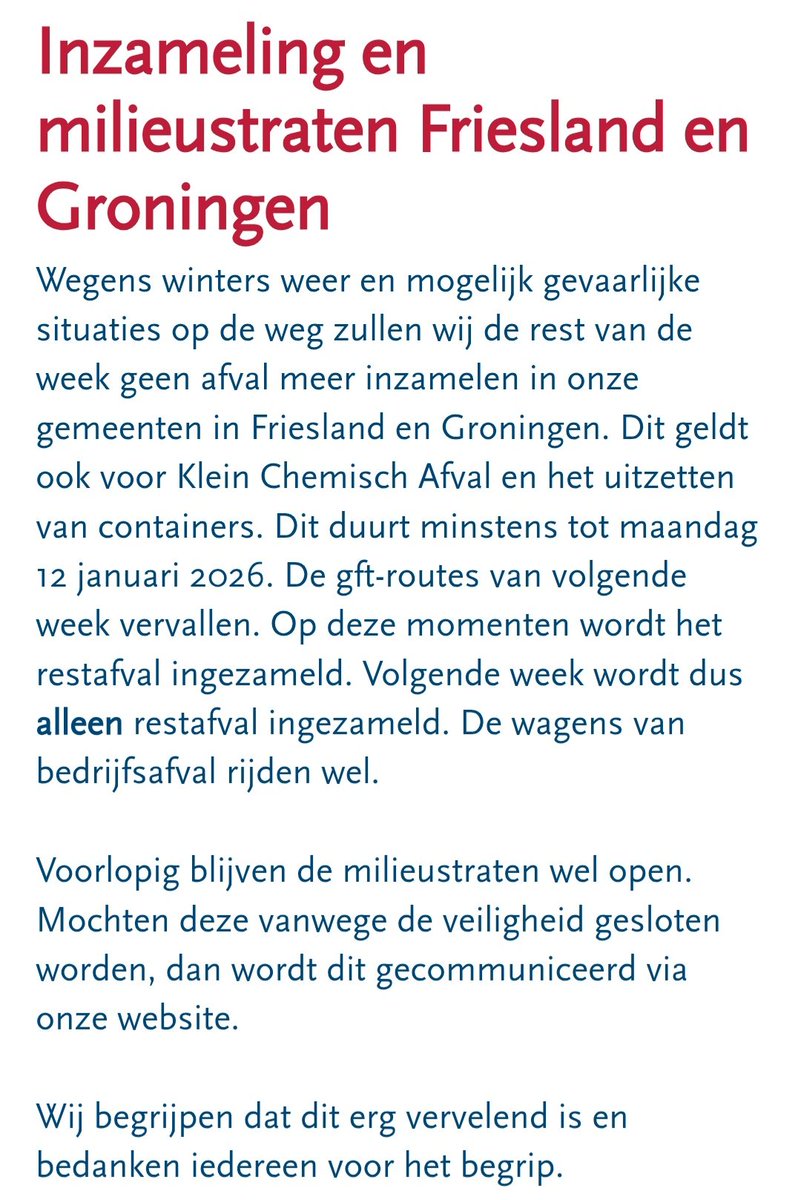 Zo, de grijze bak kan weer terug. Bron: omrin.nl Volgende week een nieuwe kans. #WINTER bron: website Omrin.