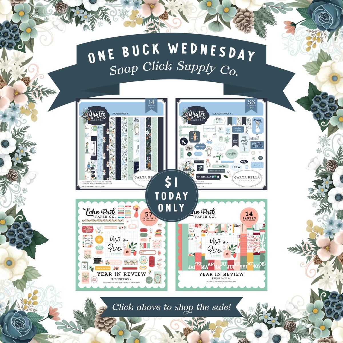 CartaBellaPaper's tweet photo. Don't miss today's "One Buck Wednesday" Digital Kit sale! Here's a peek at a few of our digital kits you'll find for just $1 today - but there's even more on sale! Click here to shop: https://t.co/6w6ZFa03EJ https://t.co/U0BzZ2SPKm