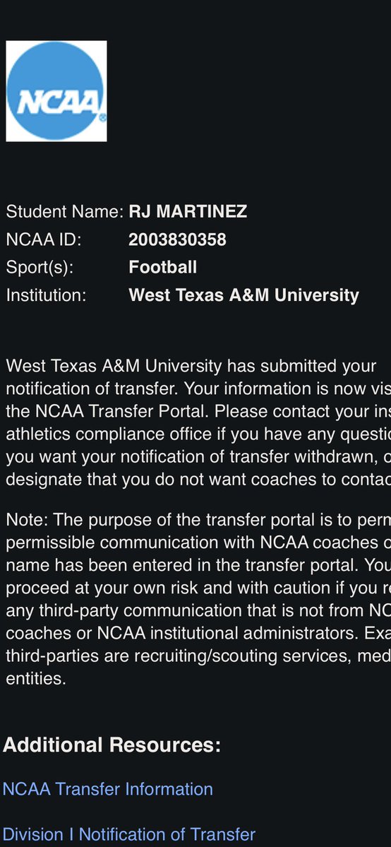 rj2martinez's tweet image. I am officially in the Transfer Portal.